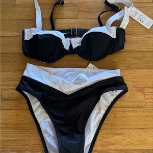 Cupshe Black and White Bikini Set